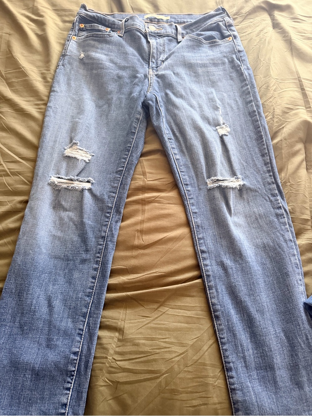 Levi's Medium Light Blue Ripped Boyfriend Jeans